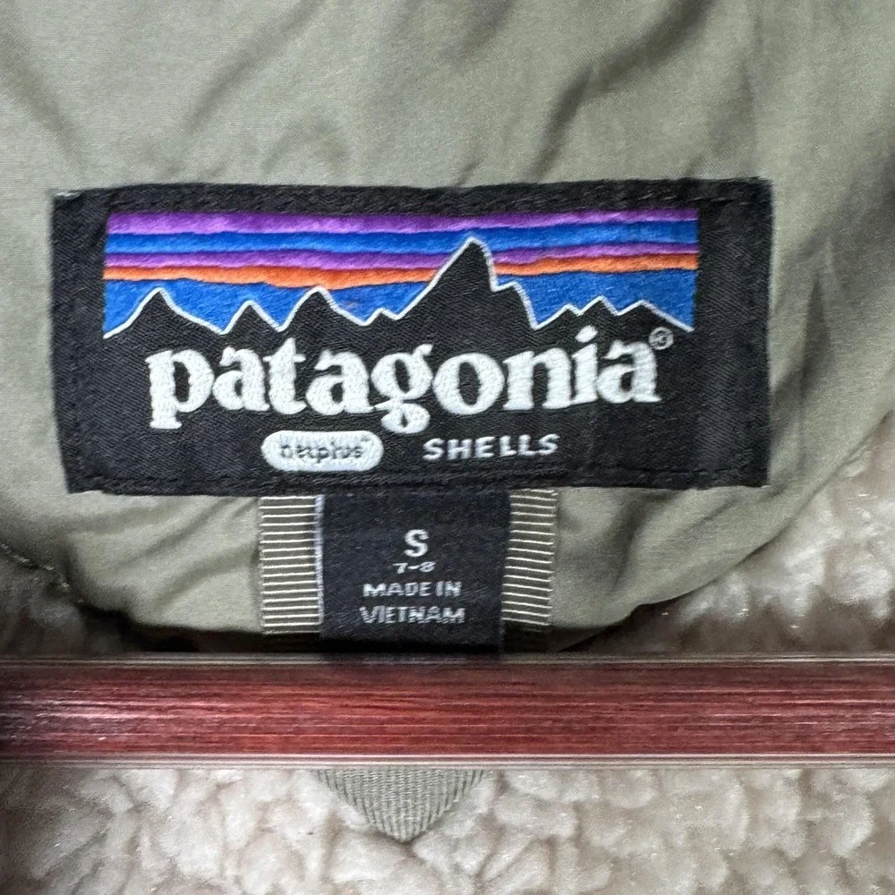 Patagonia Coat Girls S 7-8 Green Insulated Isthmus Parka Hooded Winter*